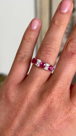 Antique, Edwardian Burmese ruby & diamond half-hoop ring