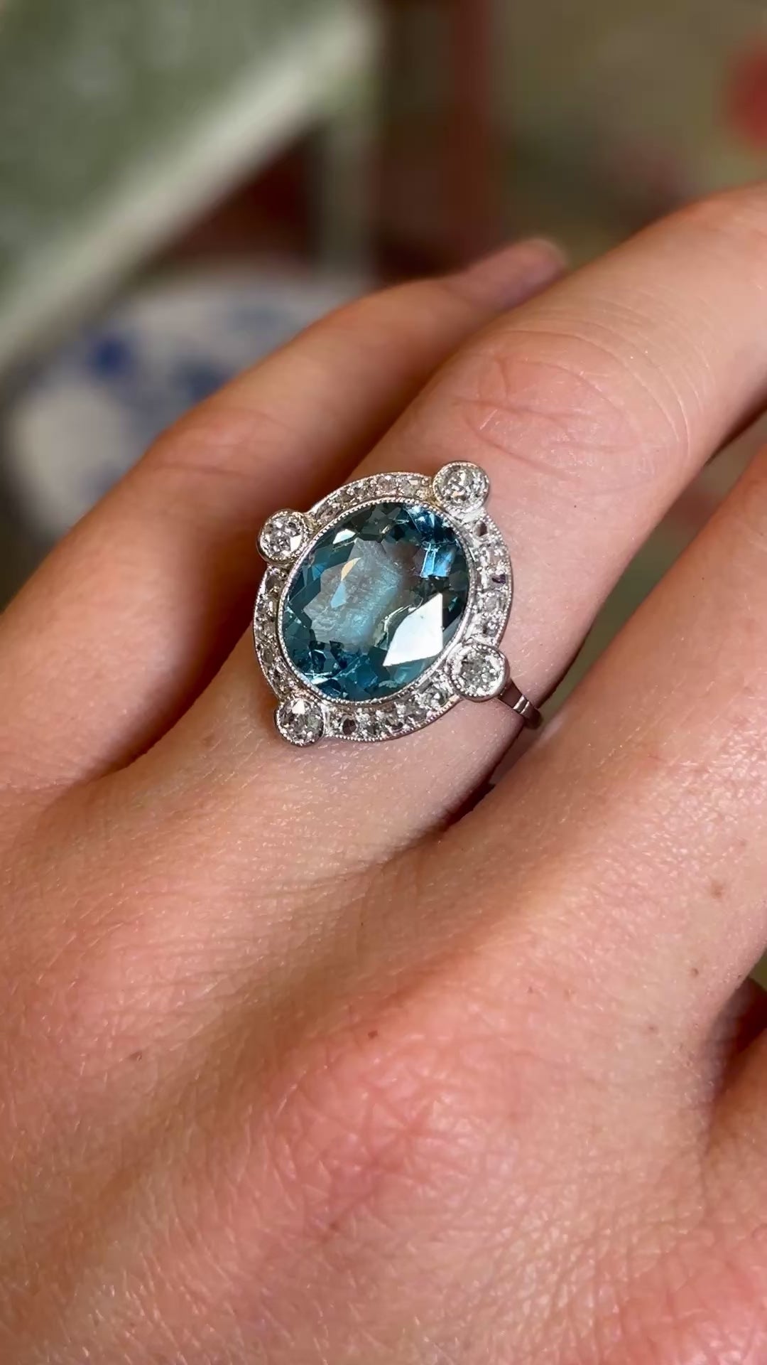 Antique, Belle Époque aquamarine & diamond cluster ring