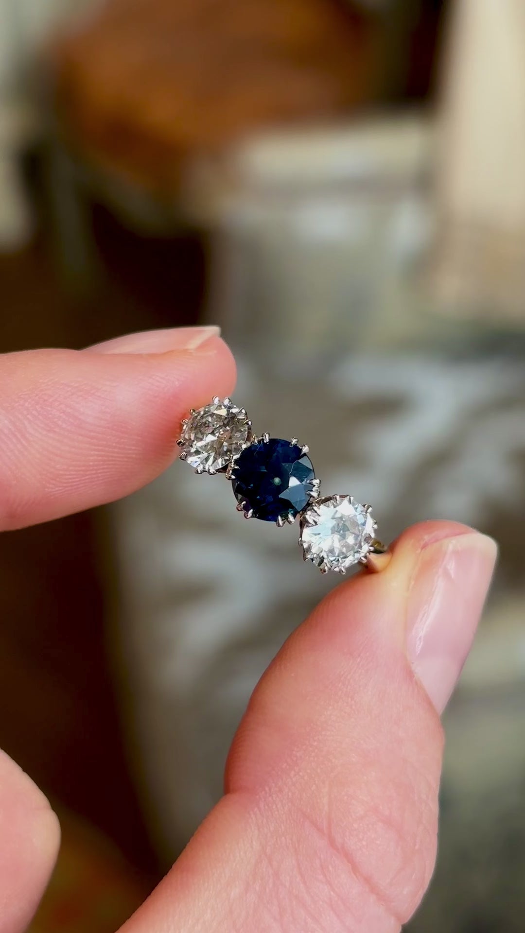 Antique, Edwardian sapphire & diamond three-stone ring
