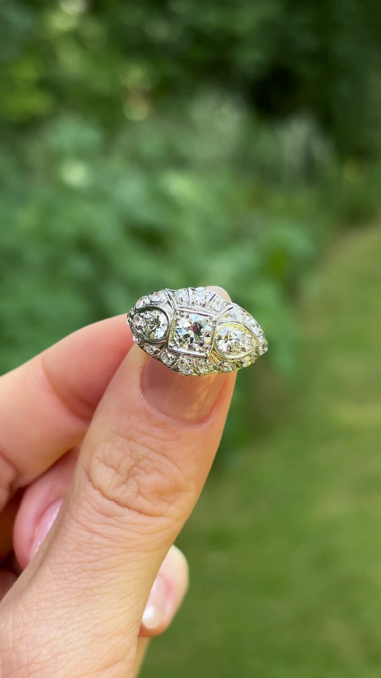 Antique, Belle Époque diamond bombé ring, platinum
