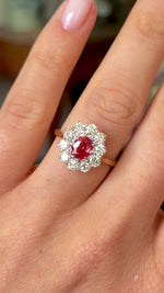 Vintage, 1970s red sapphire & diamond cluster ring