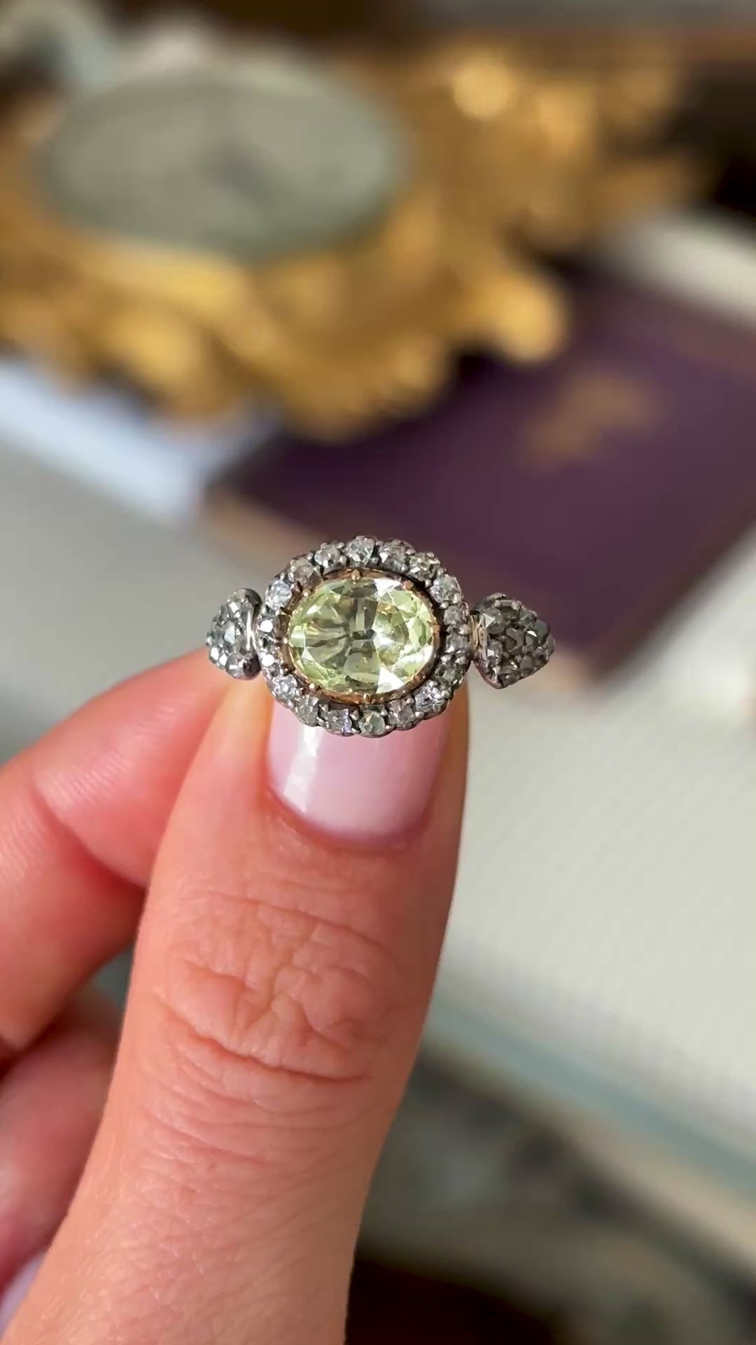 Antique, Georgian chrysoberyl & diamond cluster ring
