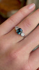 Vintage, 1950s Green-teal sapphire & diamond three-stone ring