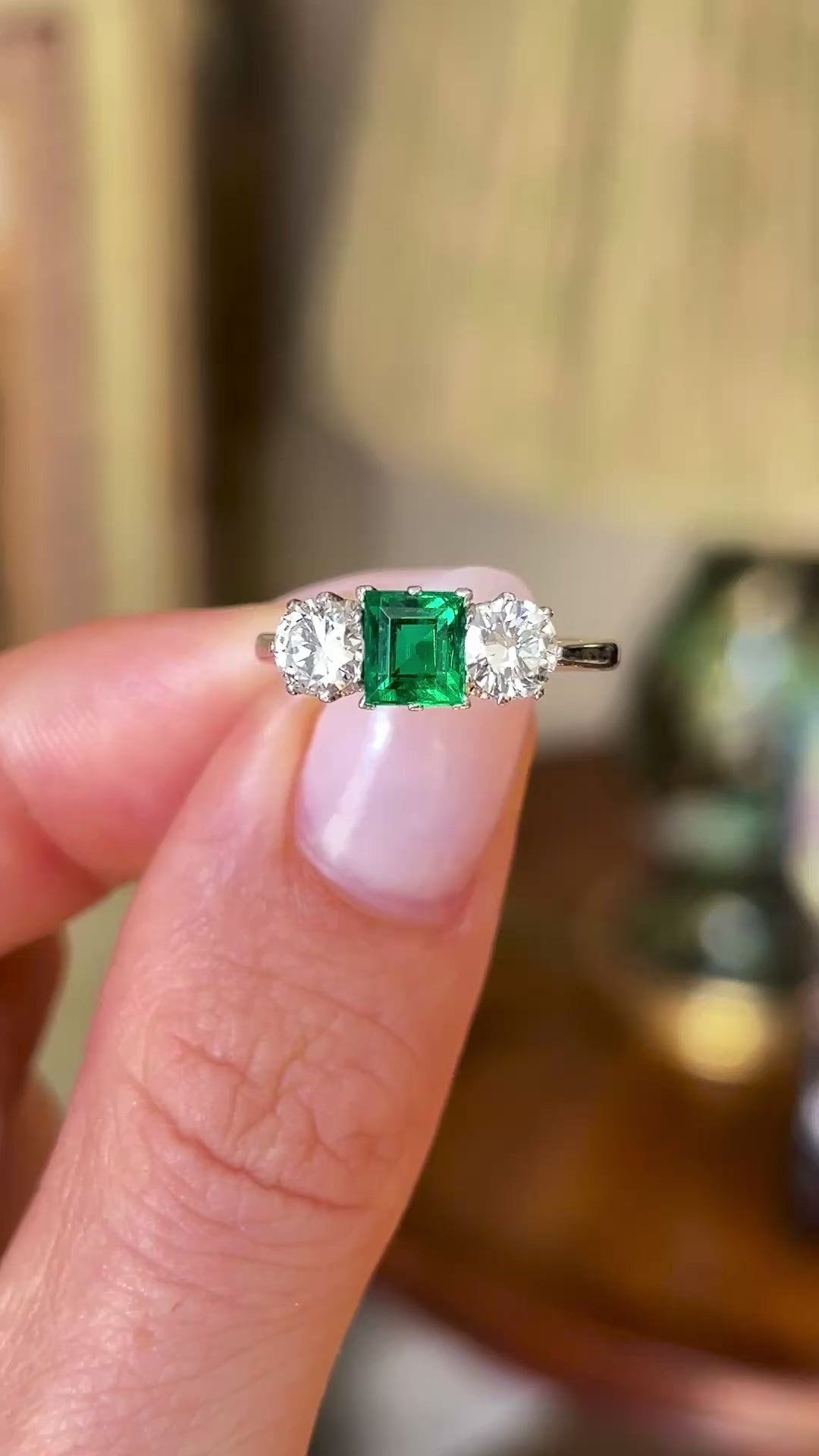 Art Deco, emerald & diamond three-stone ring
