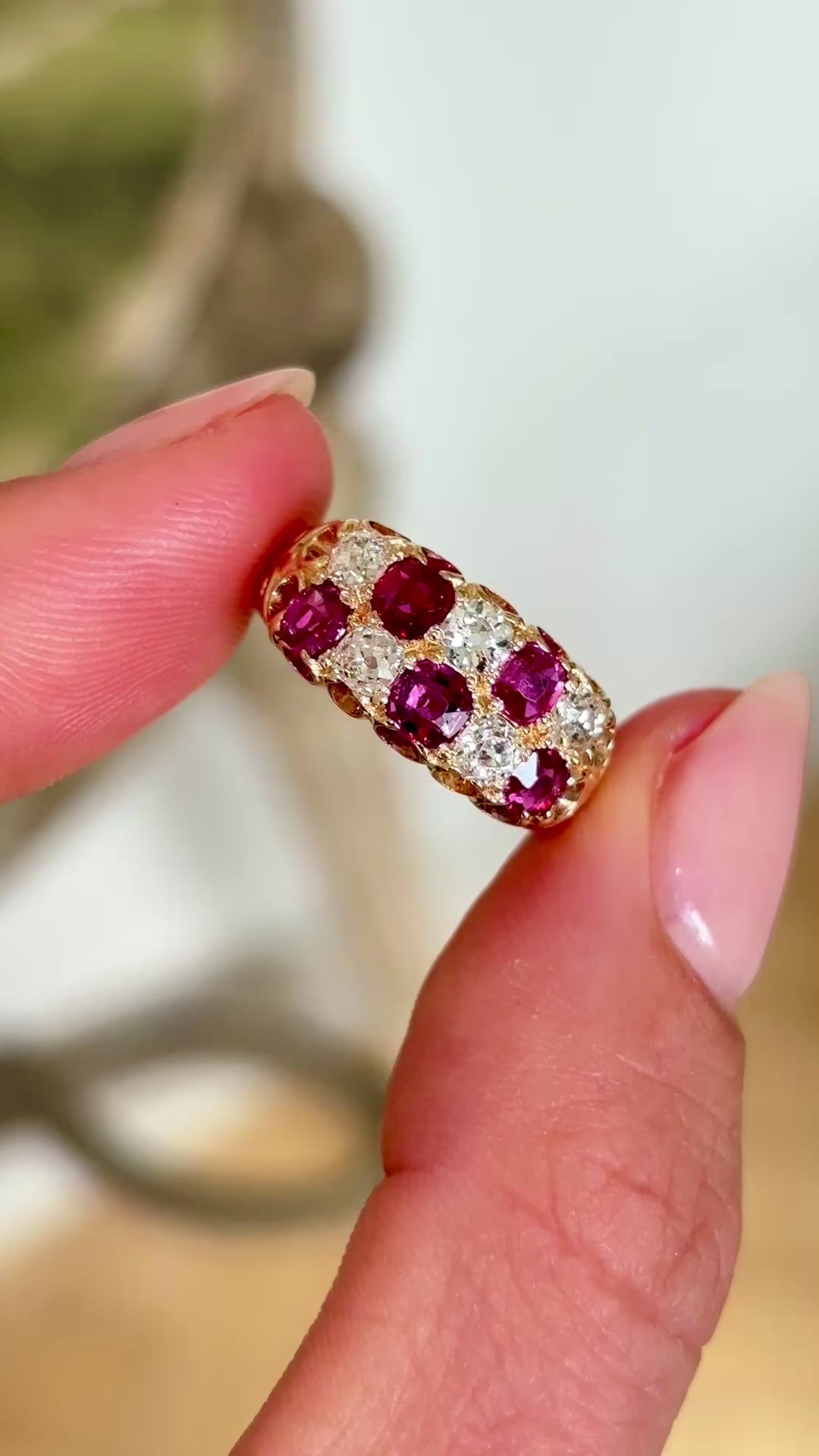 Antique, Victorian ruby & diamond checkerboard ring