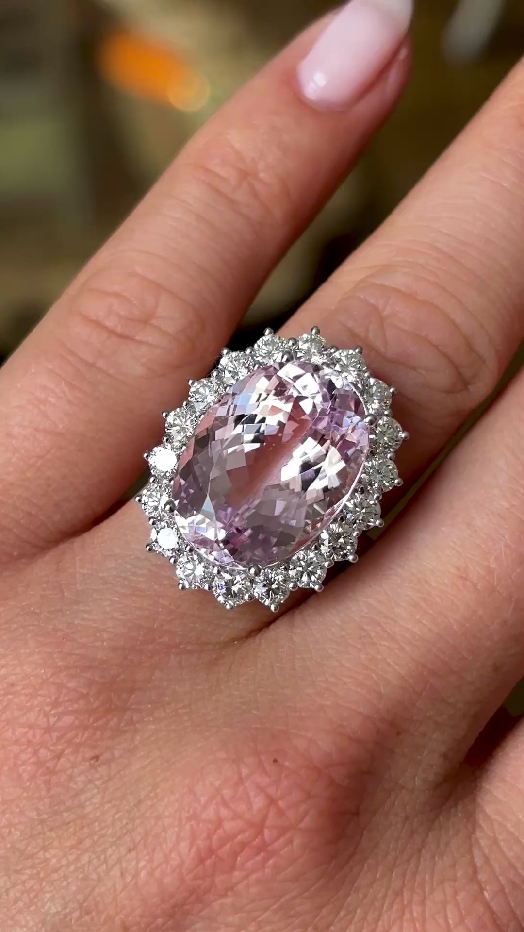 Vintage, 1980s kunzite & diamond cluster ring