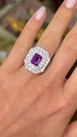 Vintage, Art Deco amethyst & diamond double cluster ring