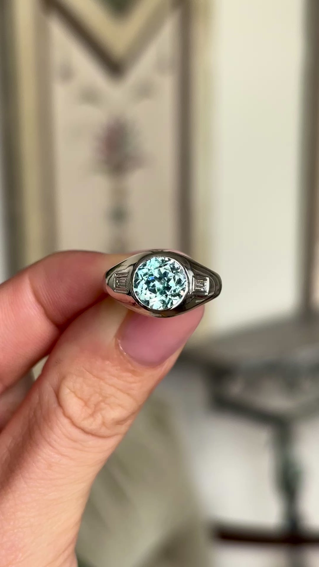 Vintage rub-over zircon & diamond ring – Antique Ring Boutique