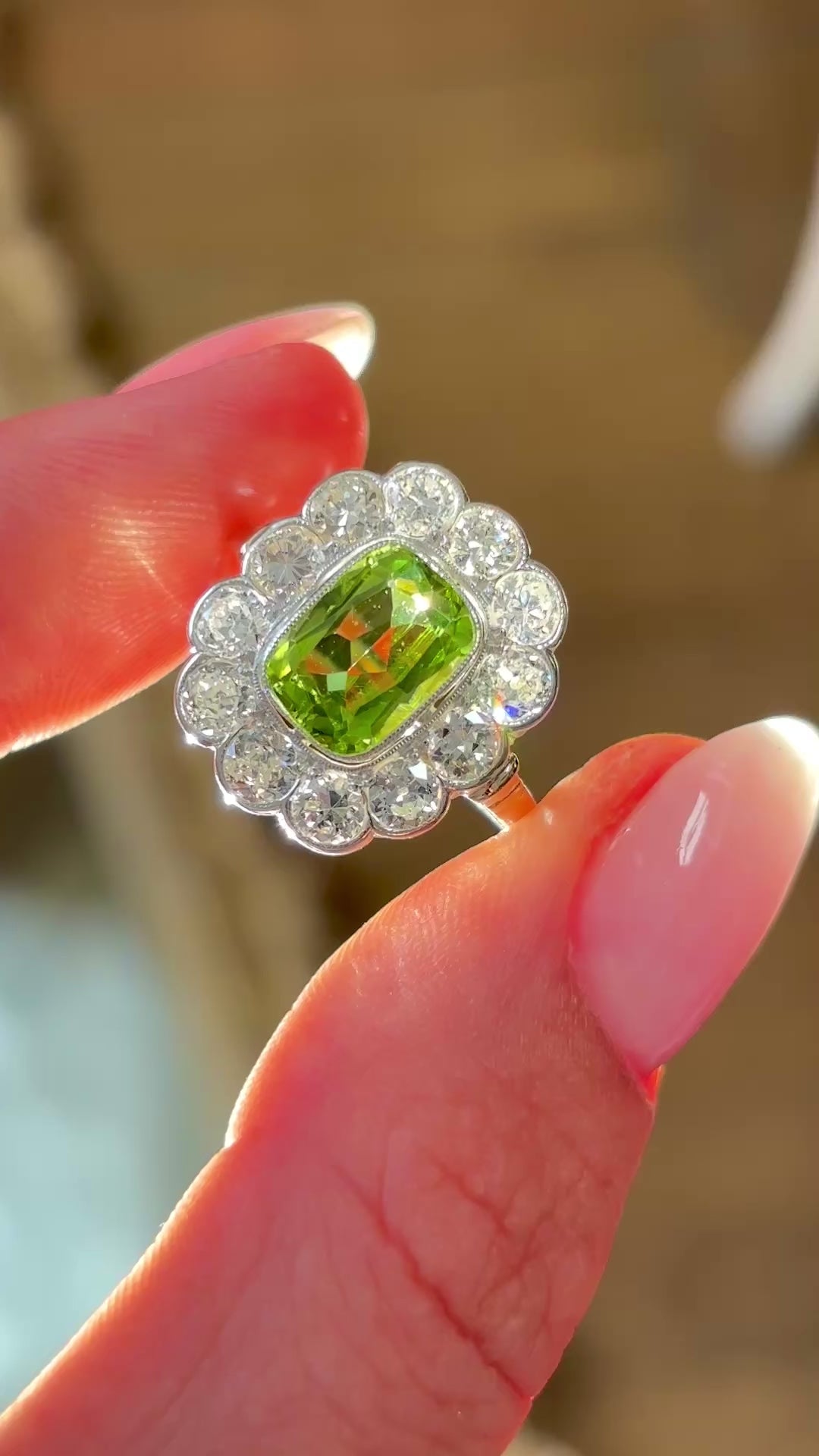 Antique, Victorian peridot & diamond cluster ring