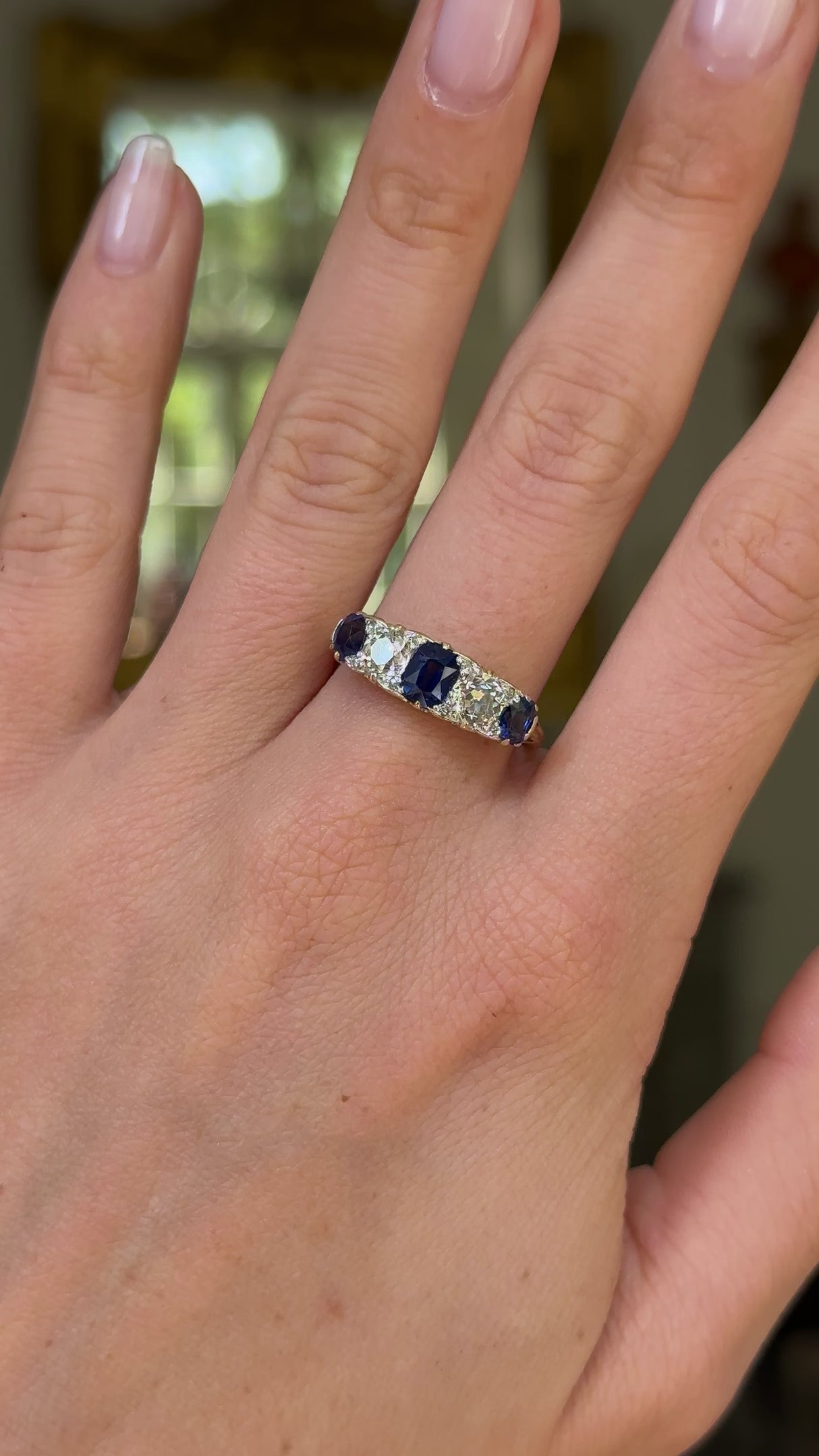 Antique sapphire & diamond five-stone ring