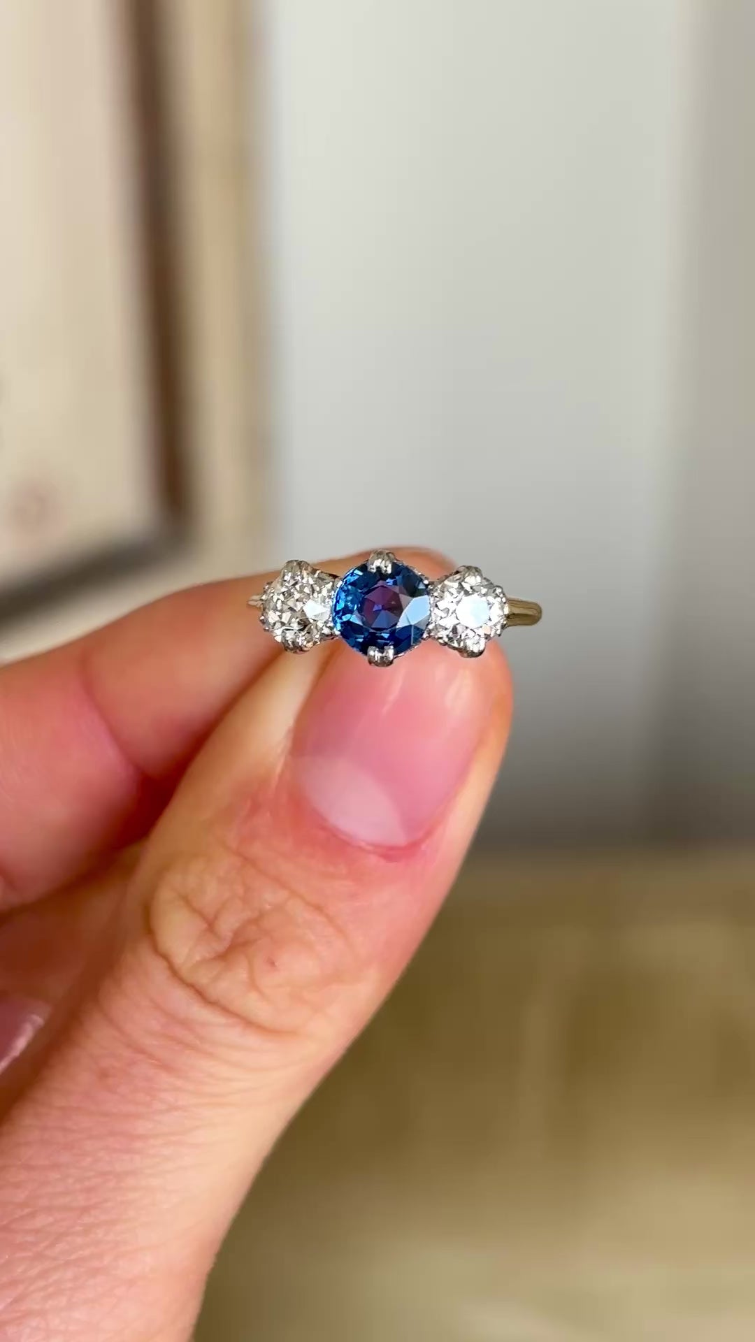 Antique, Edwardian sapphire & diamond three-stone ring