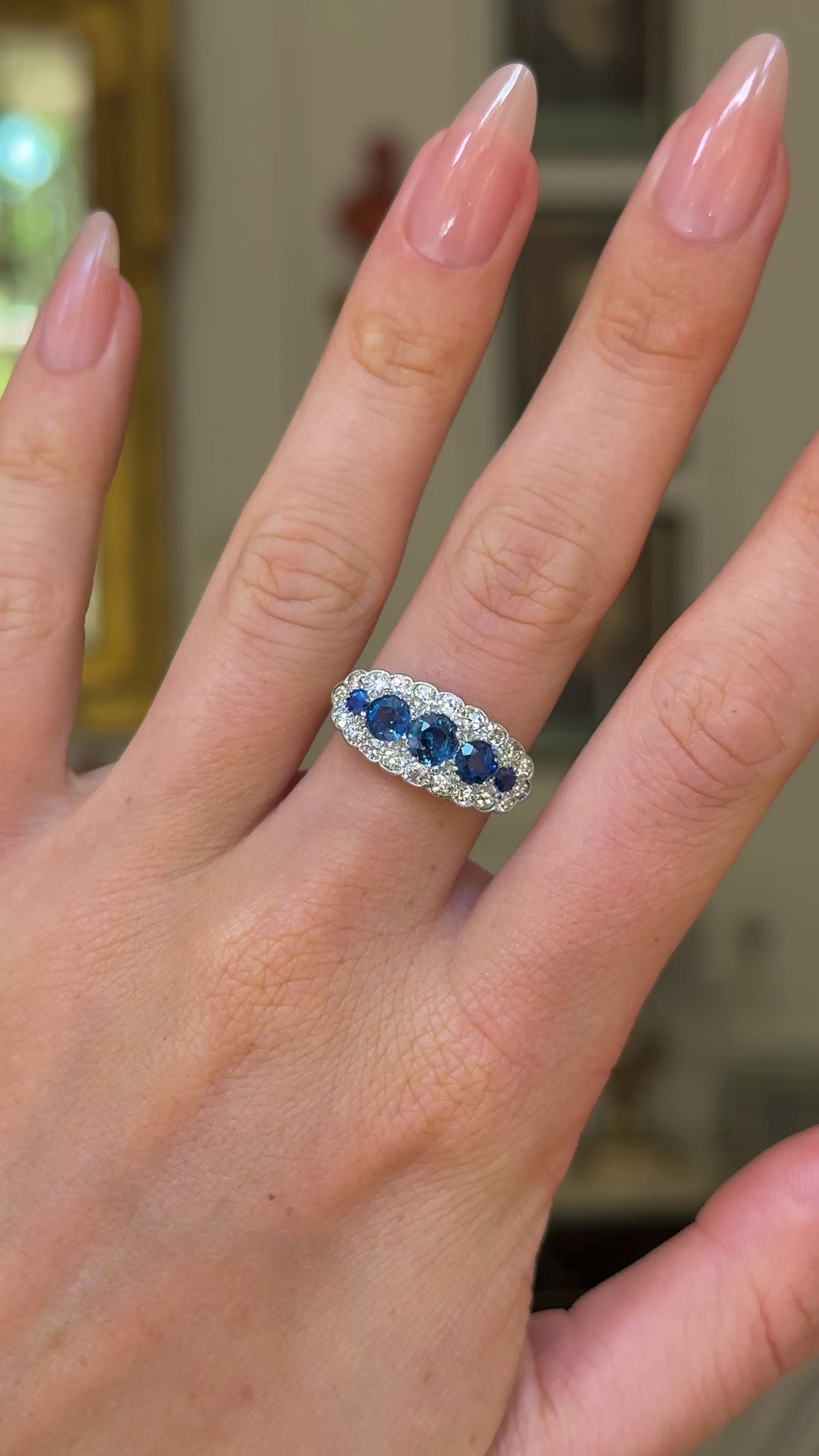 Edwardian Blue Sapphire and Diamond Five Stone Ring, 18ct Yellow Gold