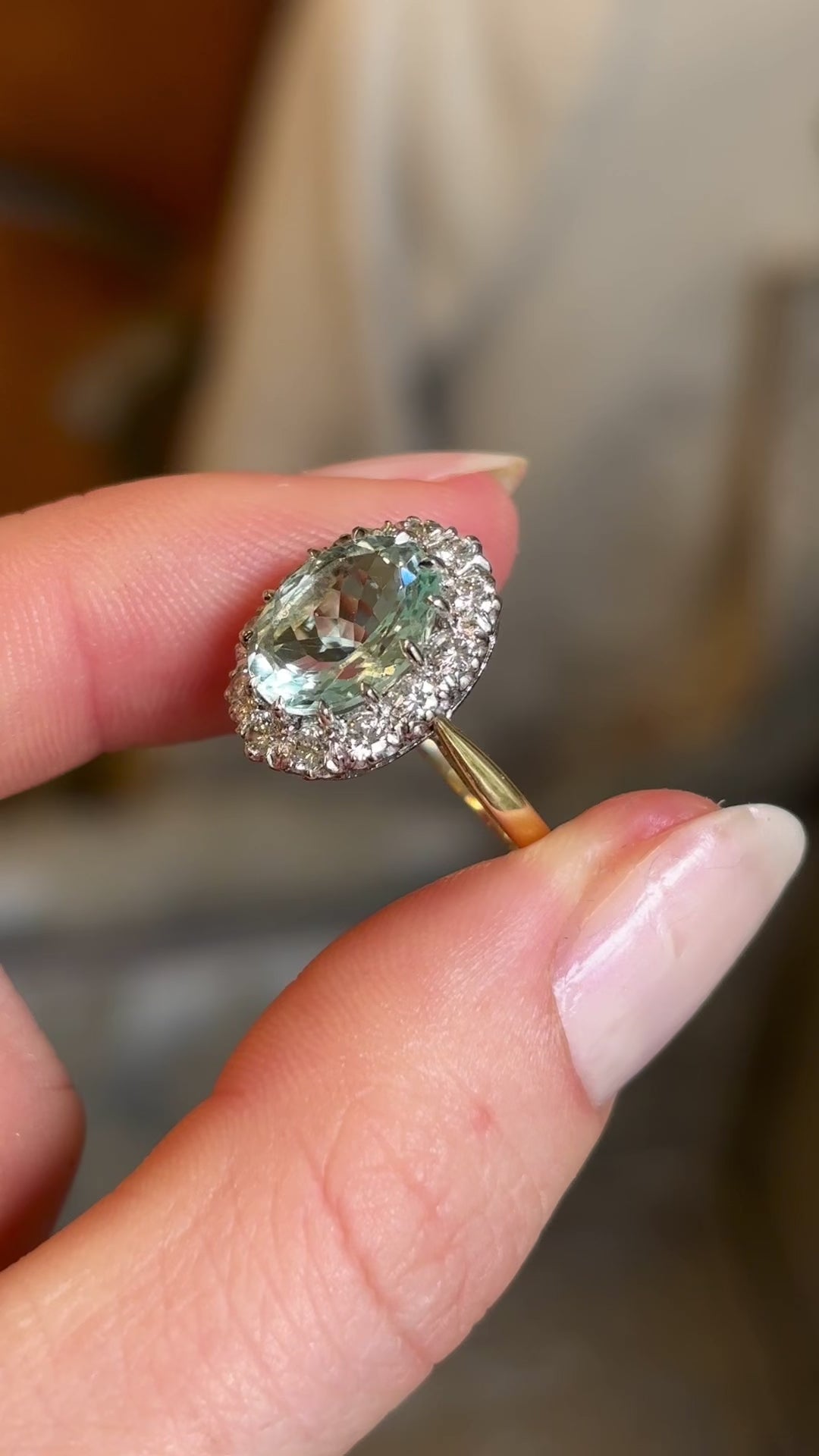 Antique, Edwardian aquamarine & diamond cluster ring