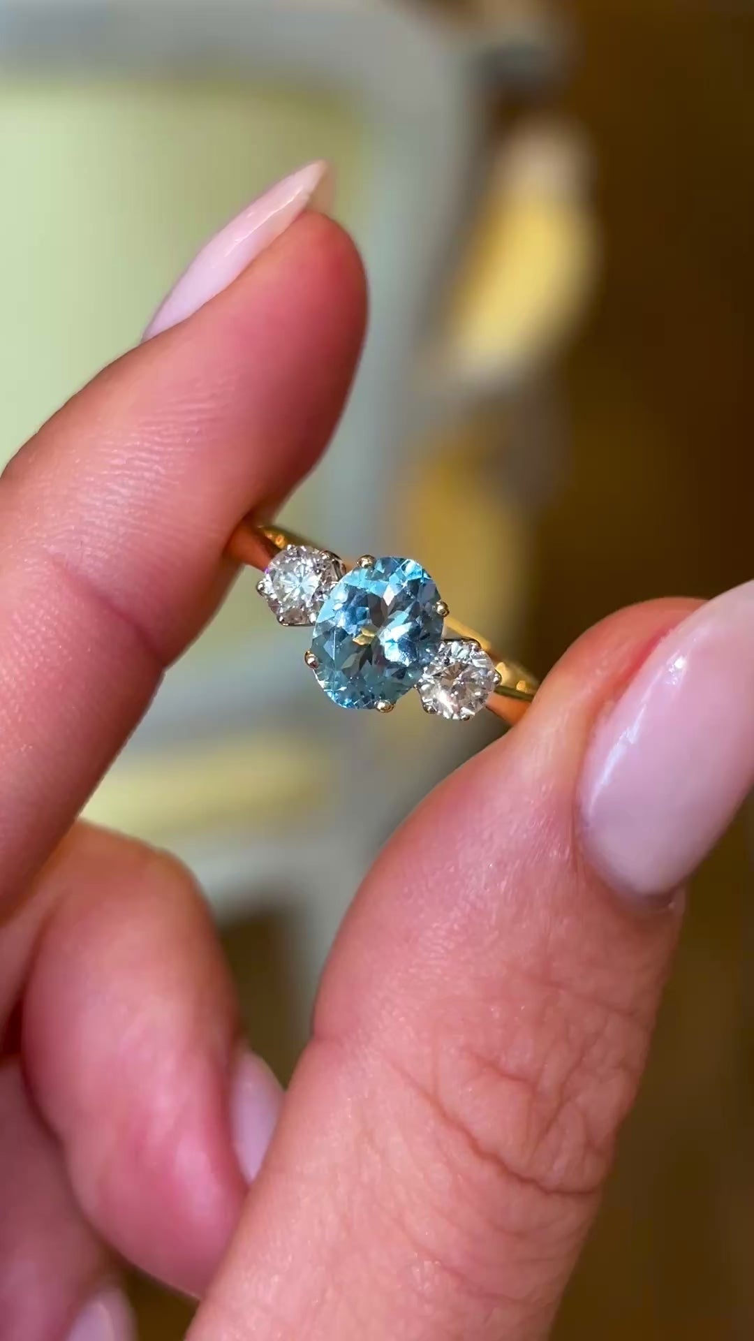 Vintage, 1980s aquamarine & diamond three-stone ring