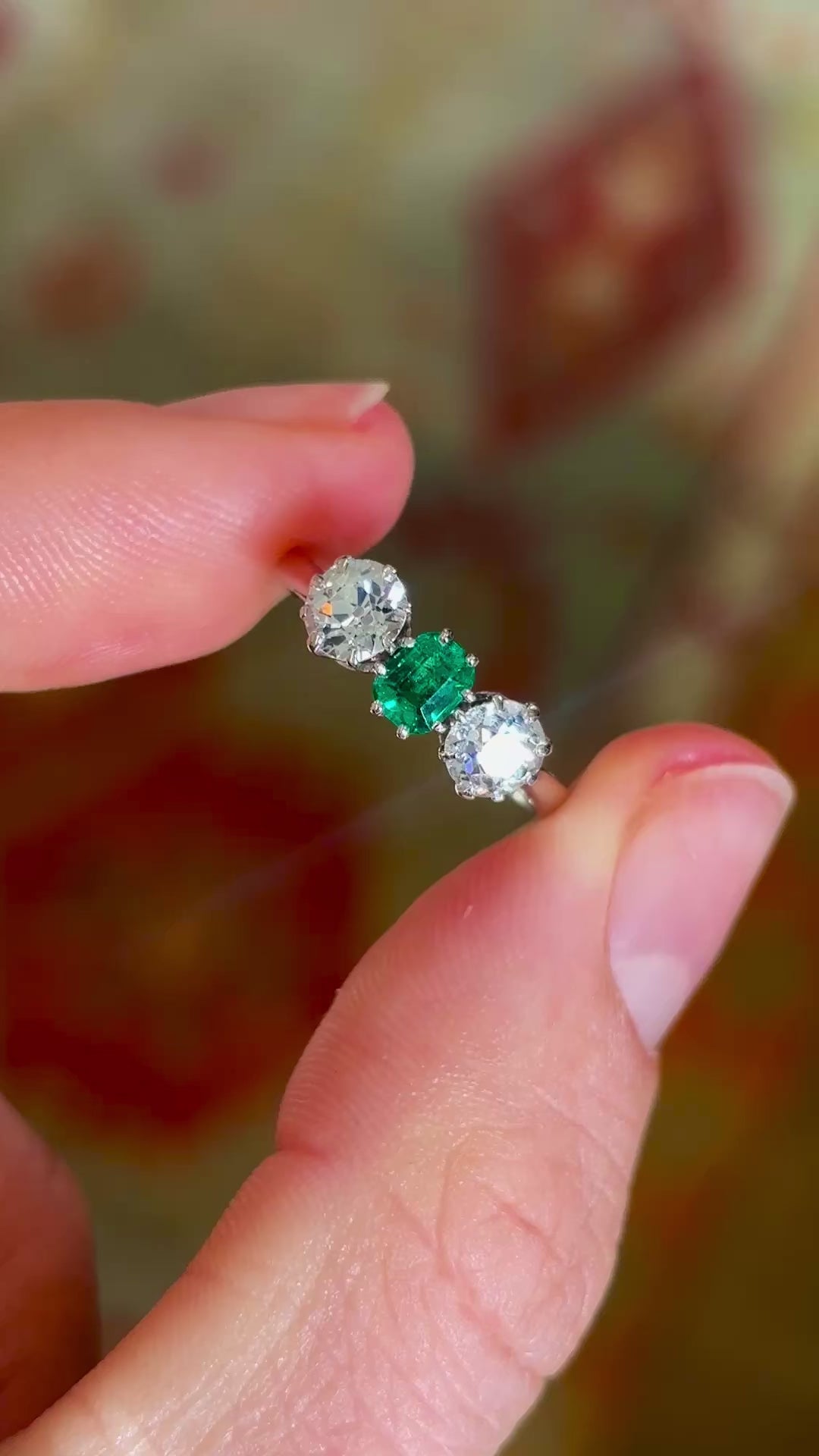 Vintage, Art Deco emerald & diamond three-stone ring