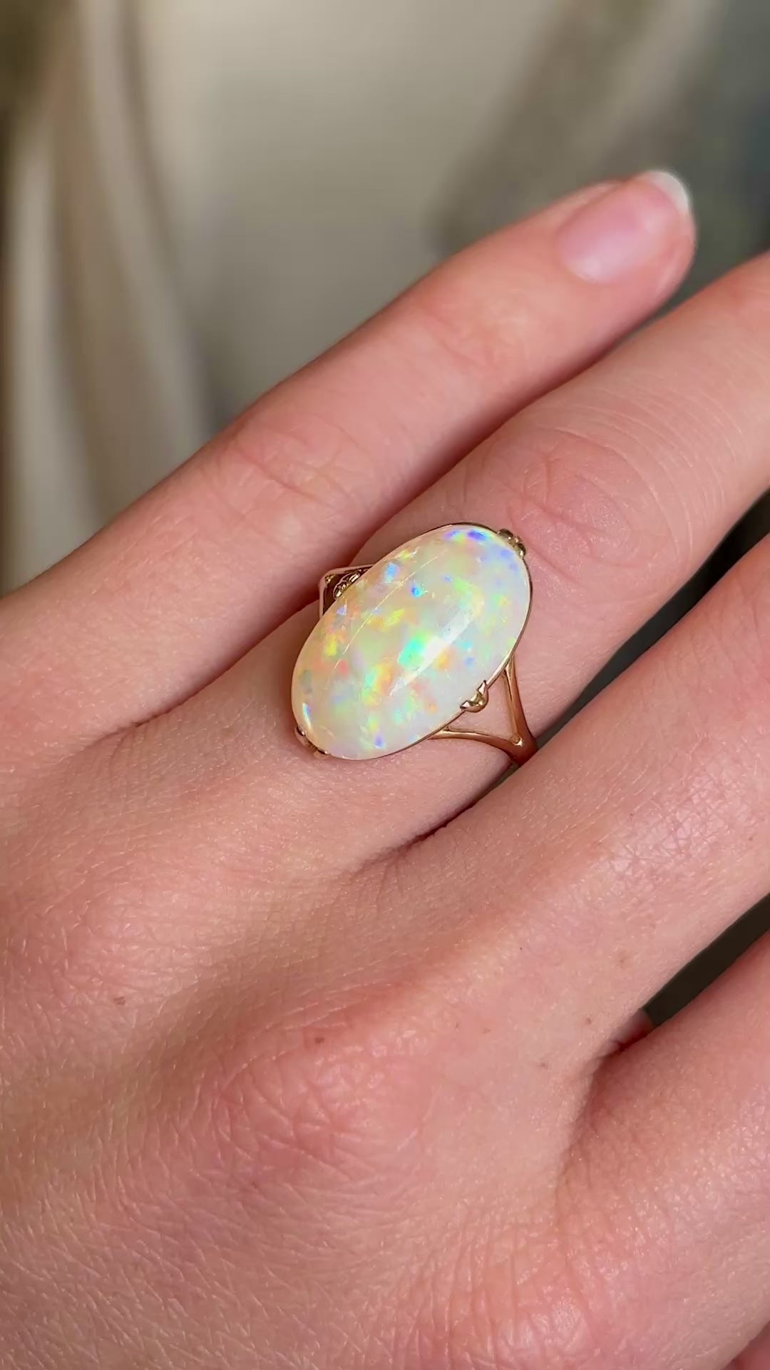 Vintage, cabochon-cut white opal ring