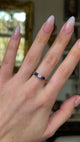 Antique, Edwardian Diamond and Sapphire Engagement Ring, 18ct Yellow Gold worn on hand and rotated to give perspective.