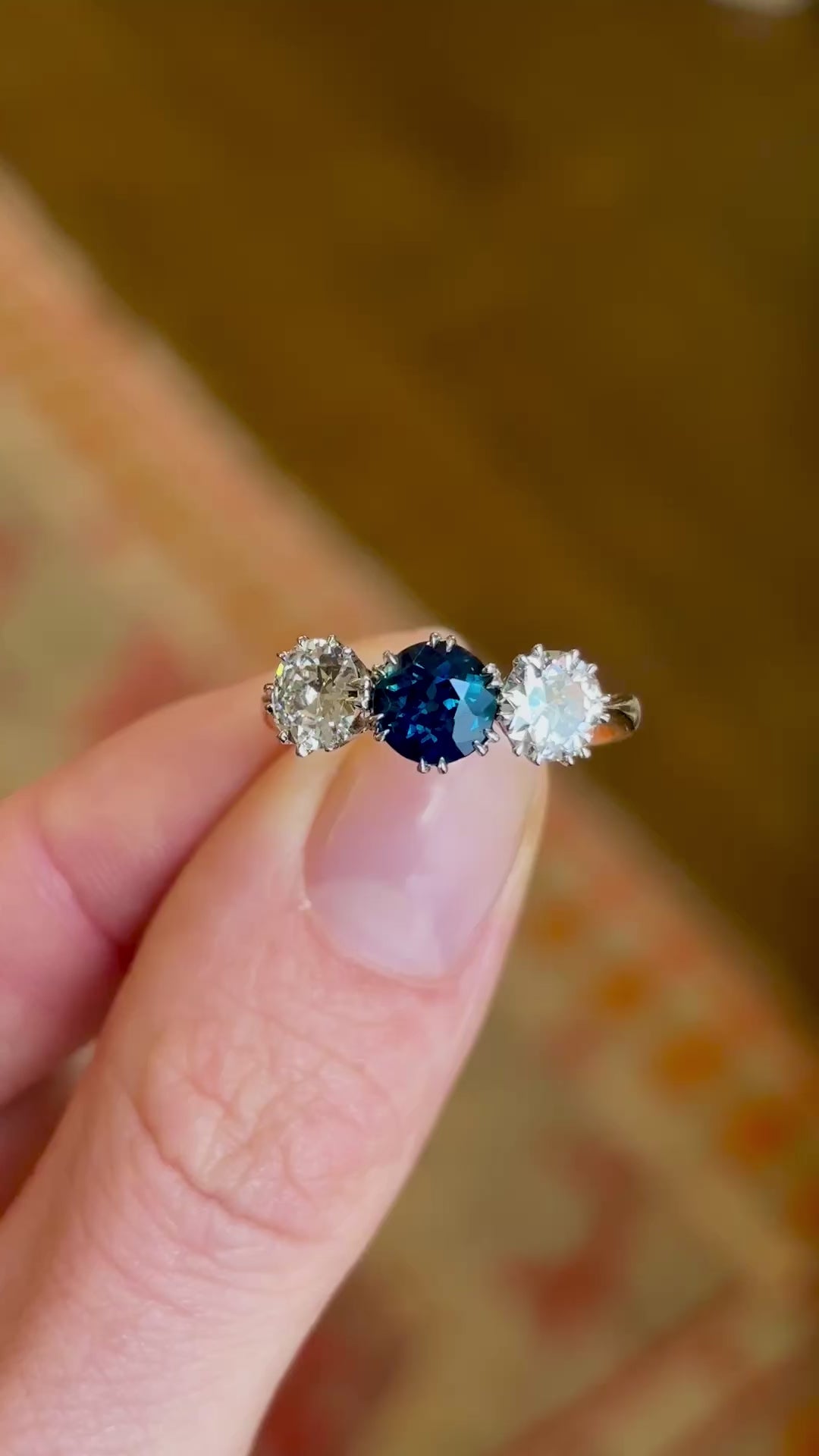 Antique, Edwardian sapphire & diamond three-stone ring