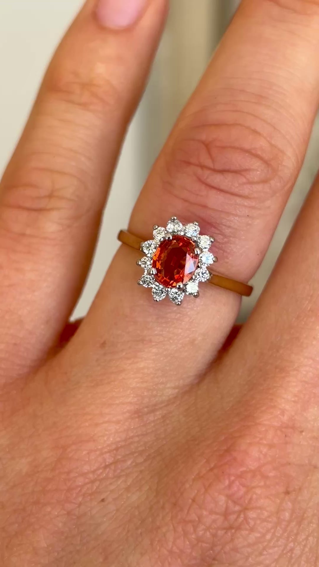 Vintage, 1950s orange sapphire & diamond cluster ring