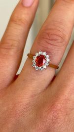 Vintage, 1950s orange sapphire & diamond cluster ring