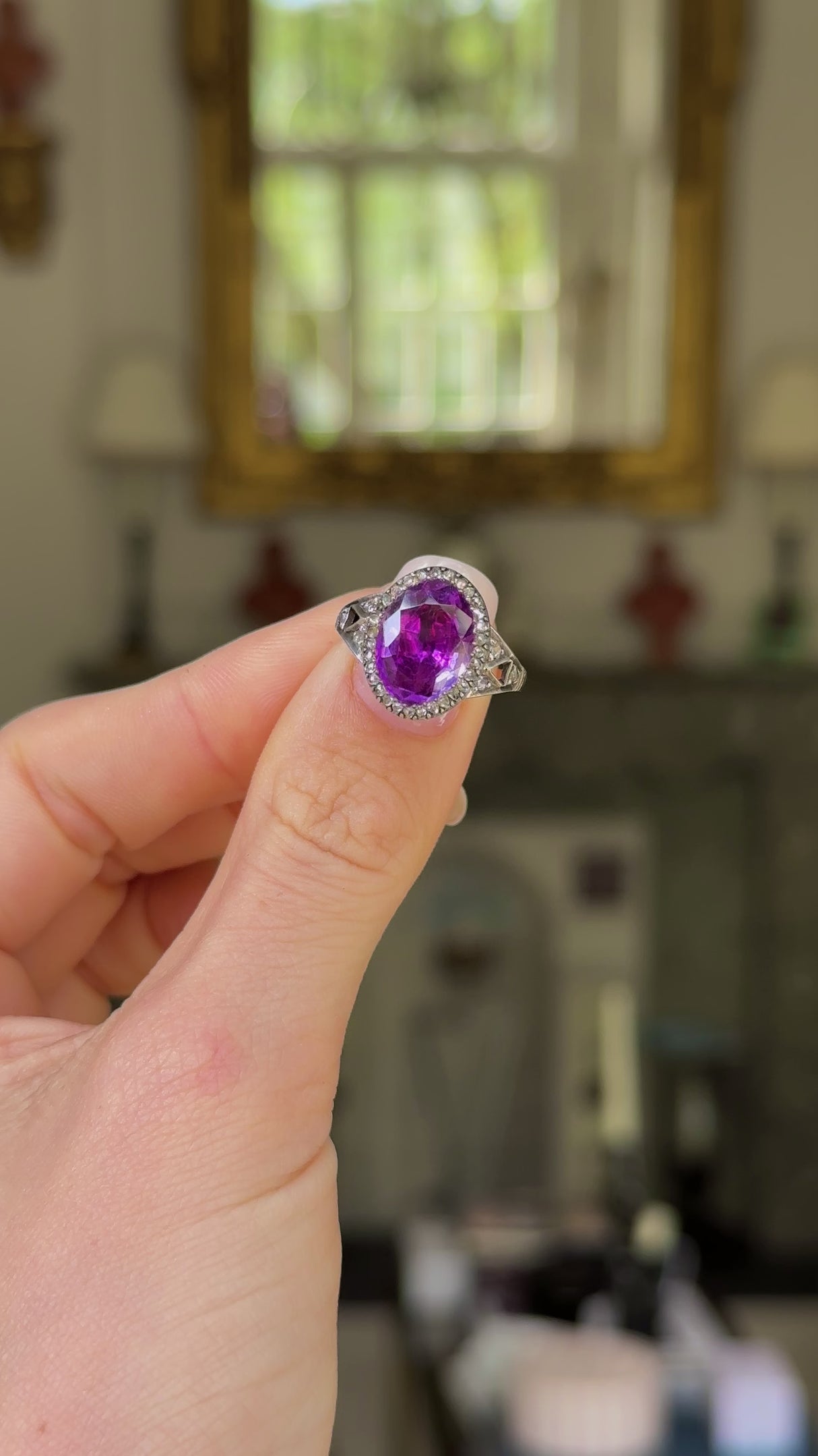 Georgian, foiled amethyst & diamond cluster ring