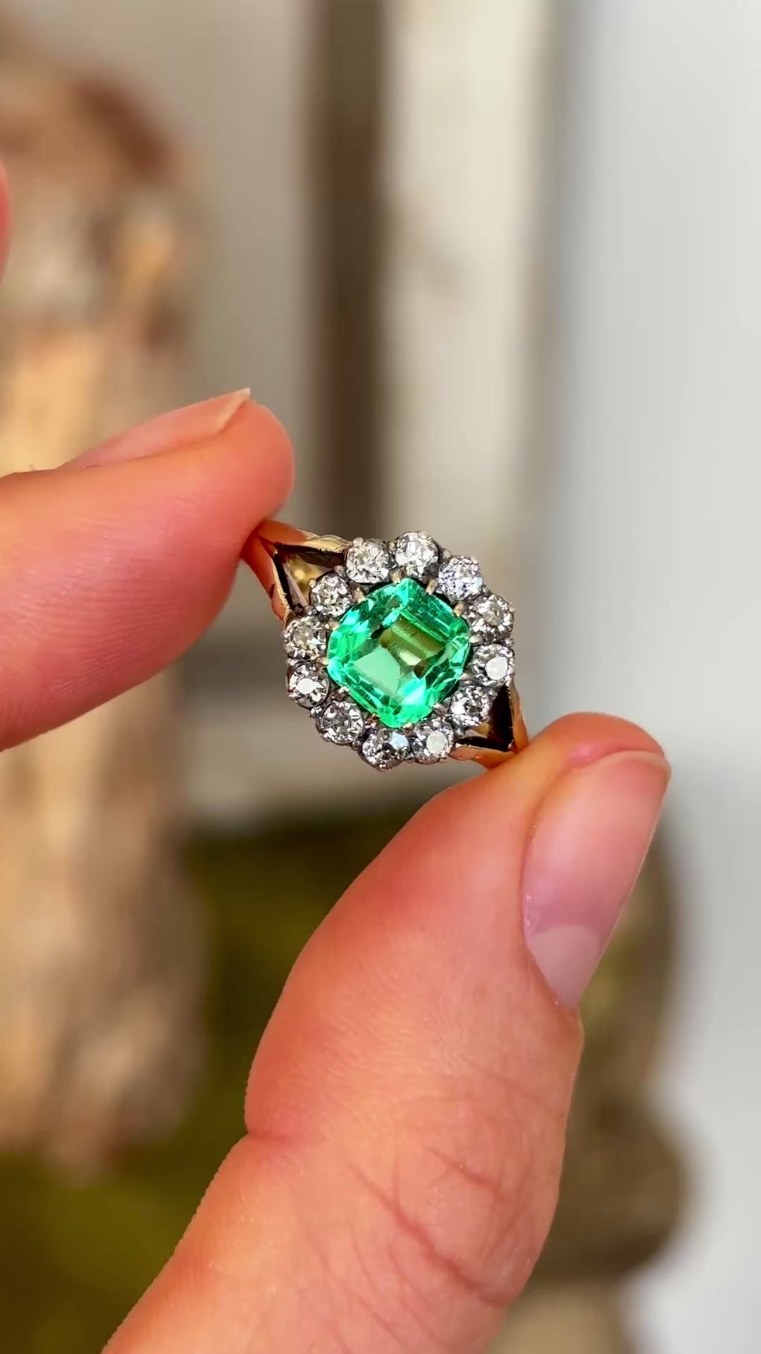 2570-Antique, Victorian emerald & diamond cluster ring-1