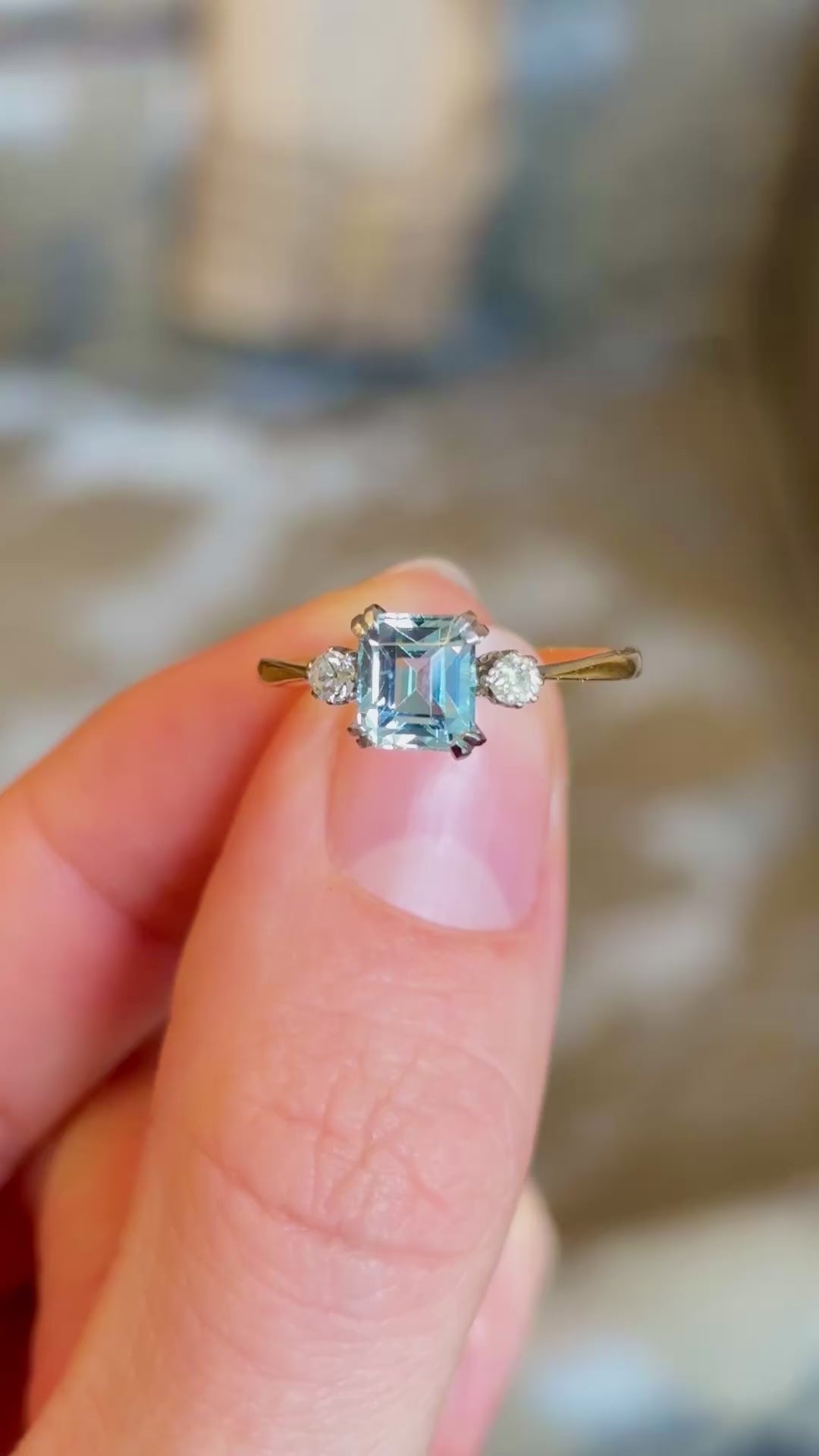 Vintage, Art Deco aquamarine & three-stone ring