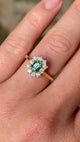 Octagon shape teal sapphire & diamond cluster ring