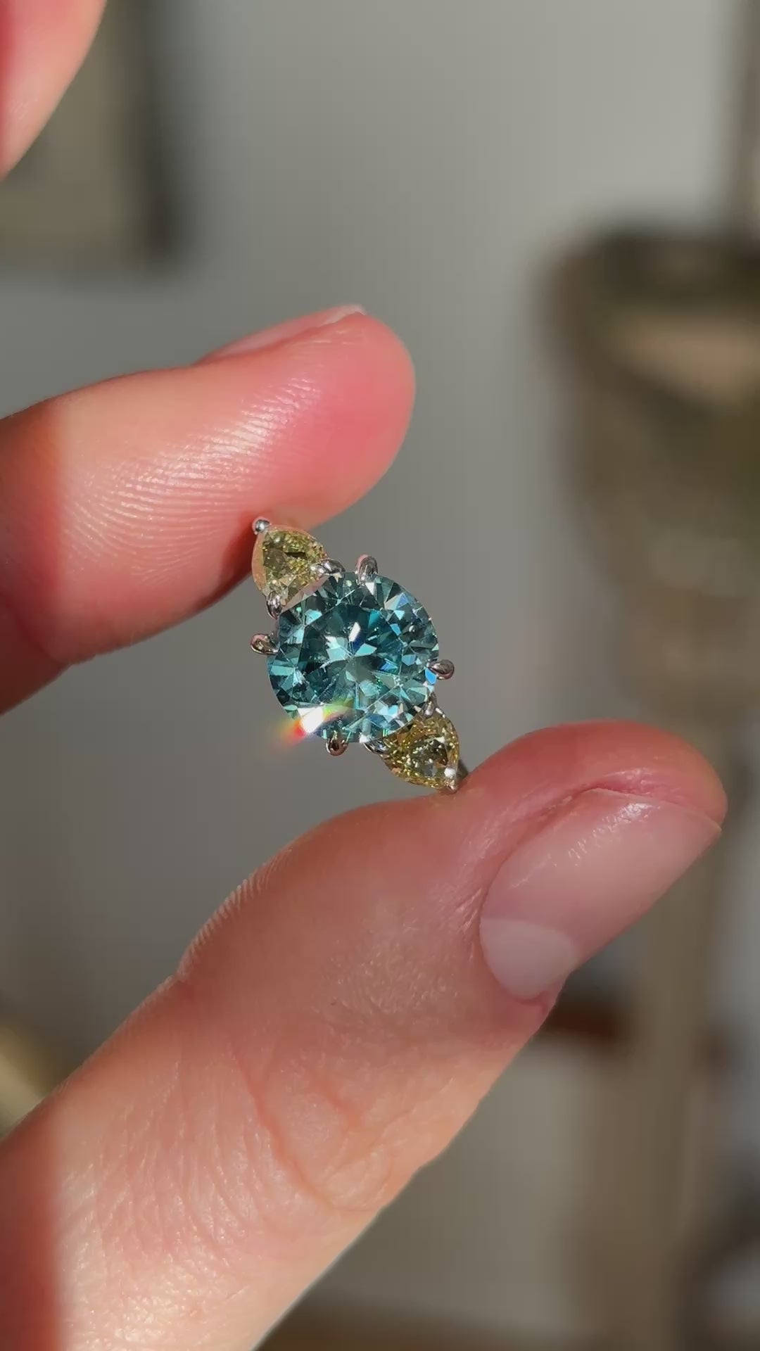 Vintage, zircon & yellow diamond three-stone ring