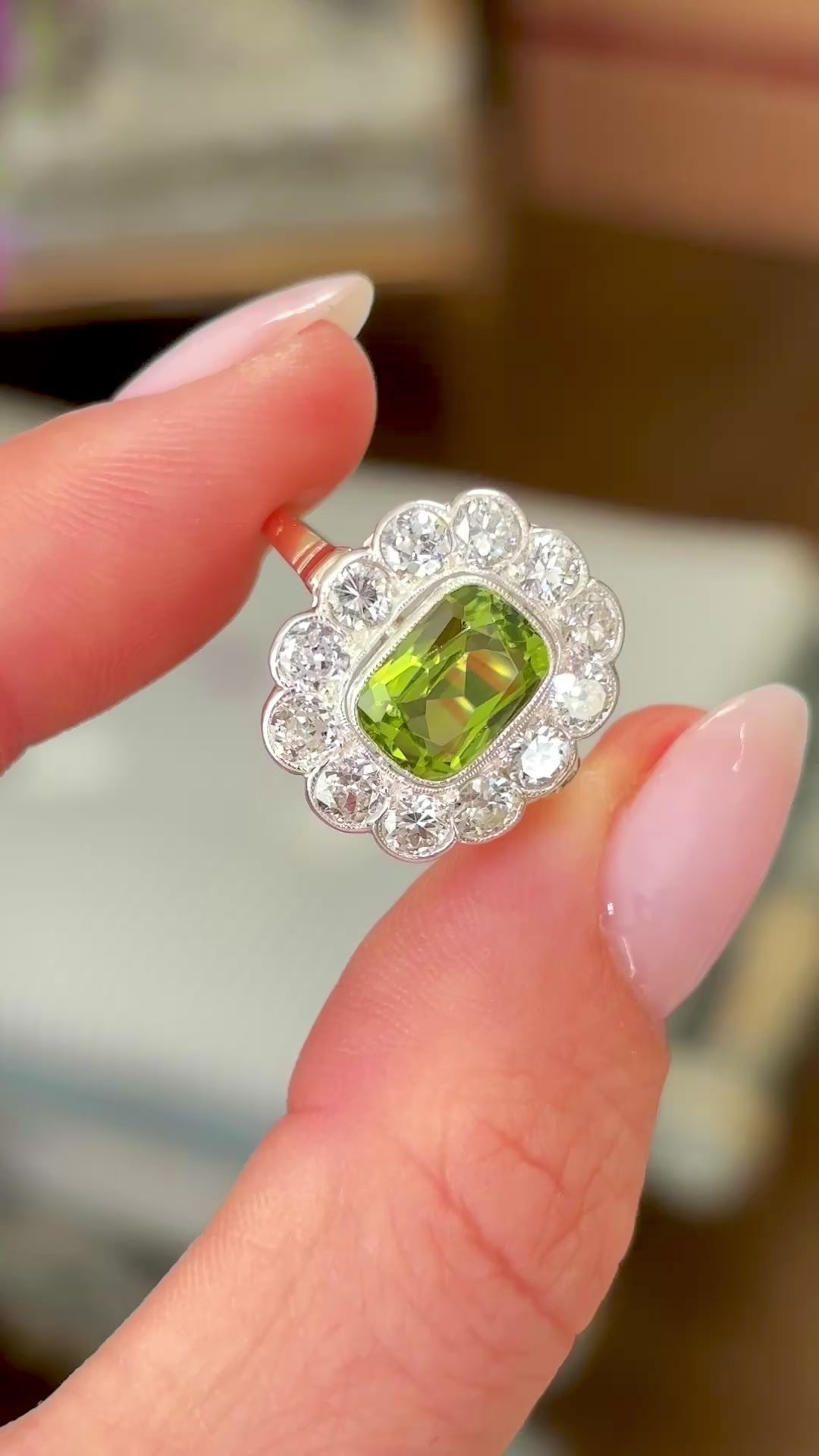 Antique, Victorian peridot & diamond cluster ring