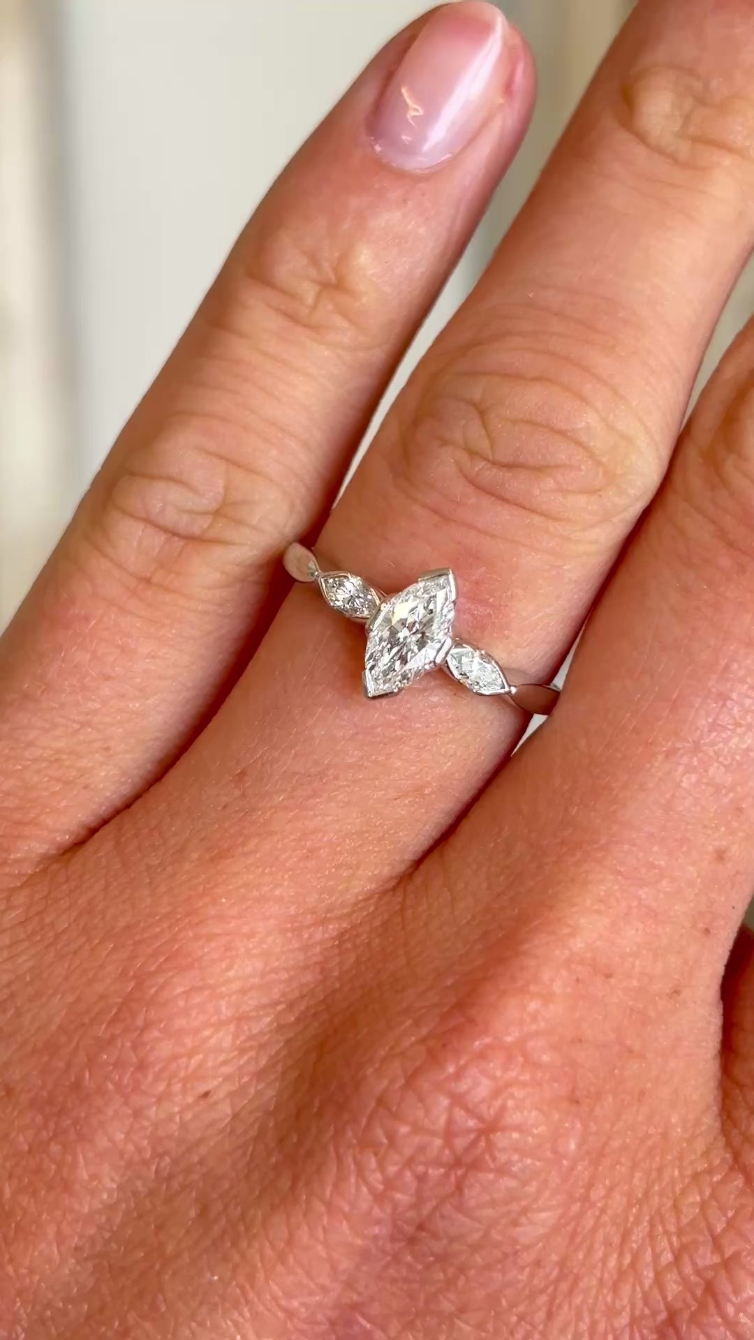 Vintage, 1950s marquise-cut diamond three-stone ring