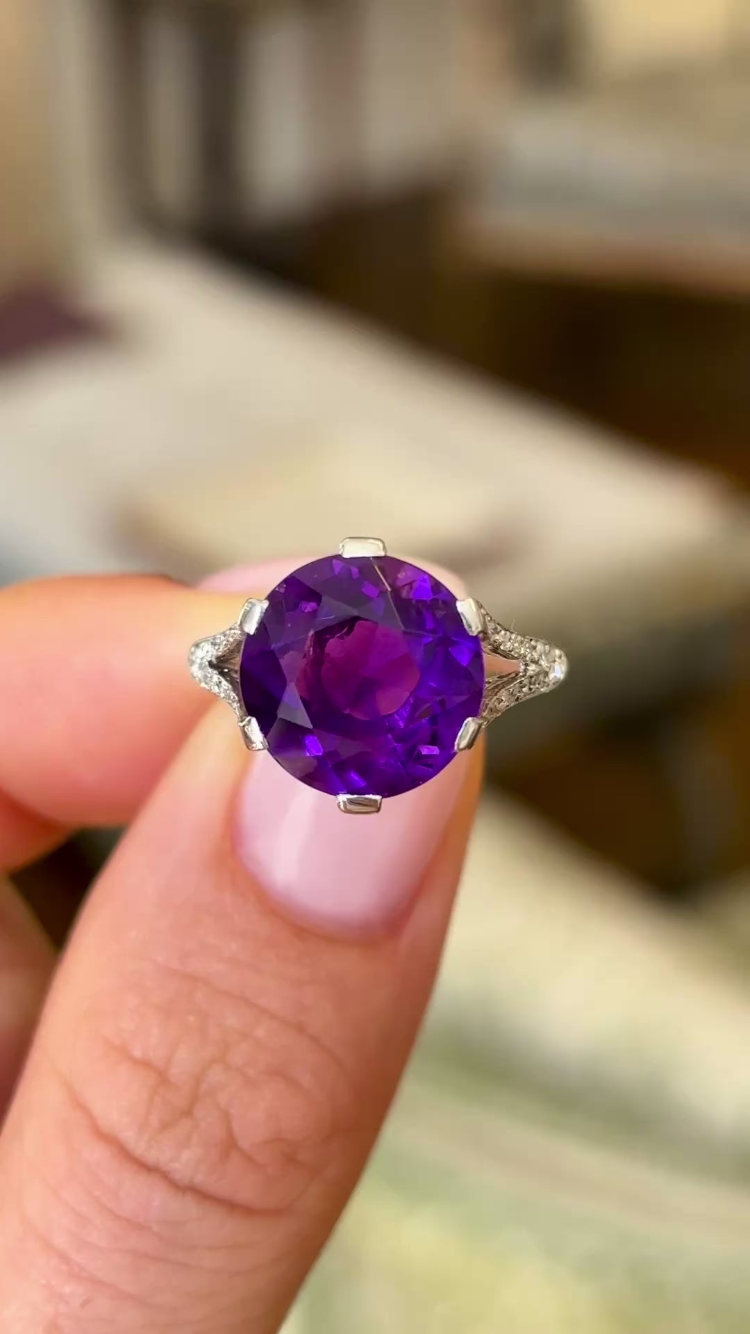 Antique, French Belle Époque, amethyst and diamond ring