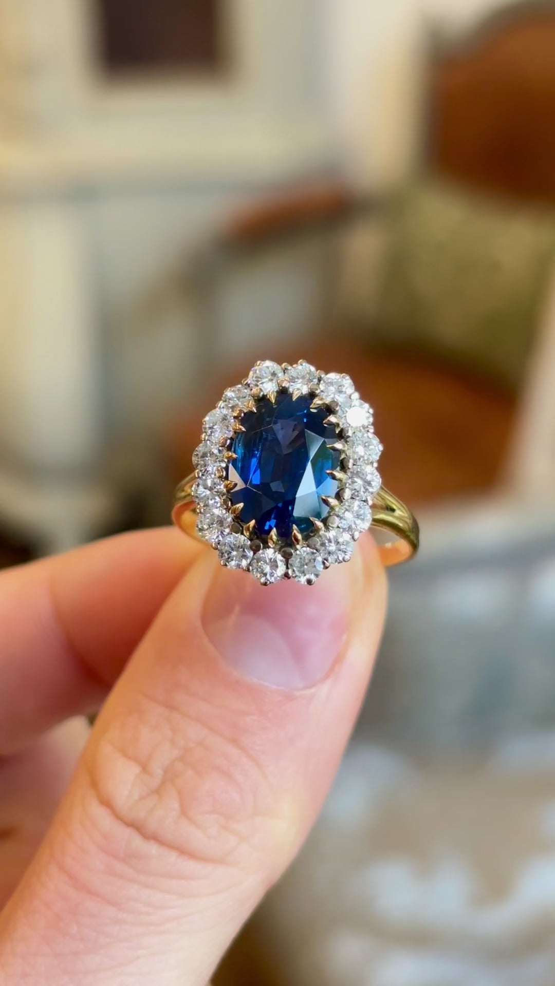 Vintage, 1980s sapphire and diamond cluster ring
