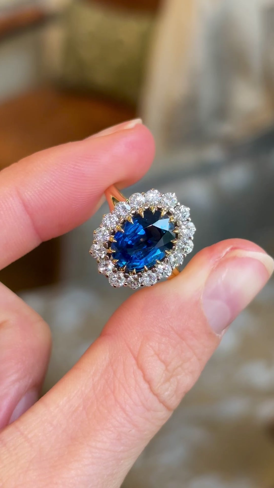 Vintage, 1980s sapphire and diamond cluster ring