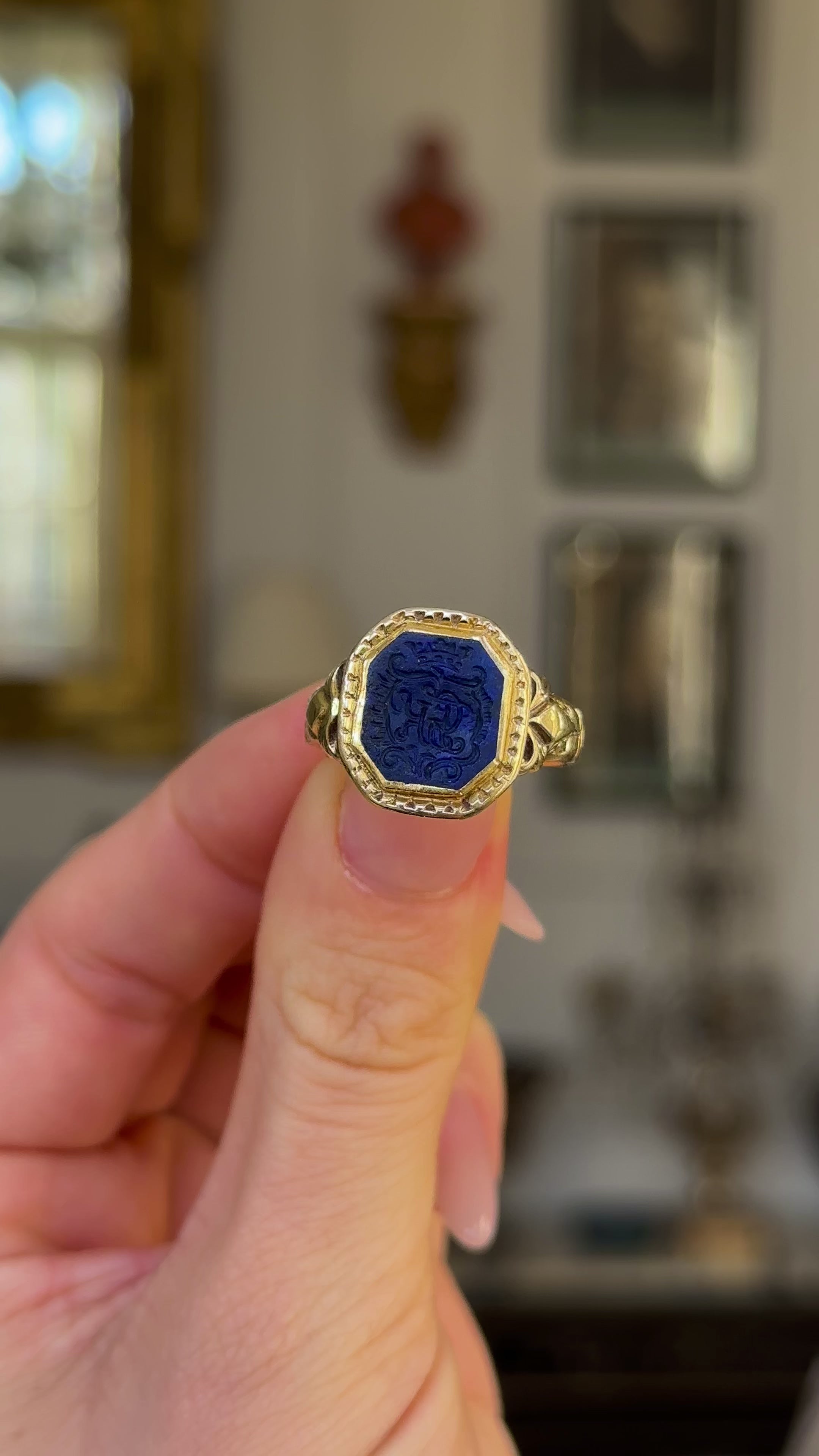 Antique, Victorian lapis-blue stone intaglio ring – Antique Ring