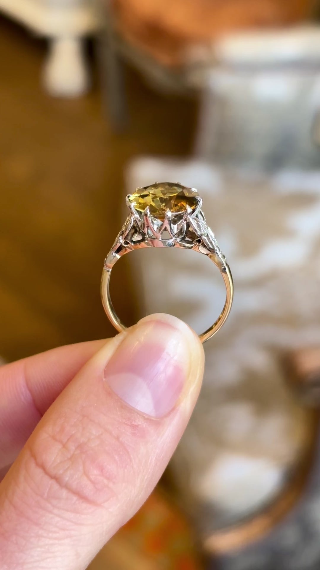 Antique, 1920s golden brown zircon cocktail ring