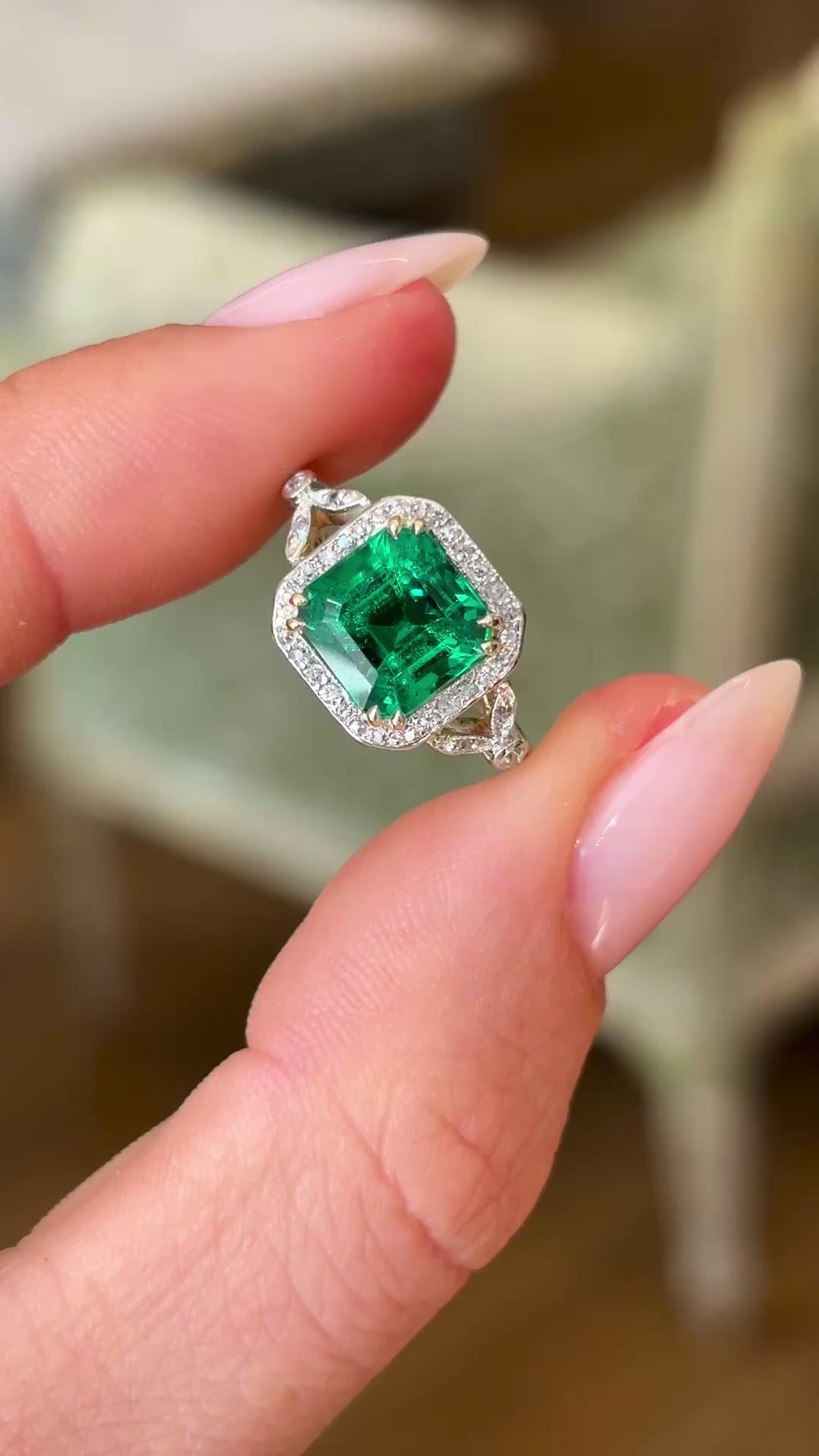 Antique emerald & diamond cluster ring
