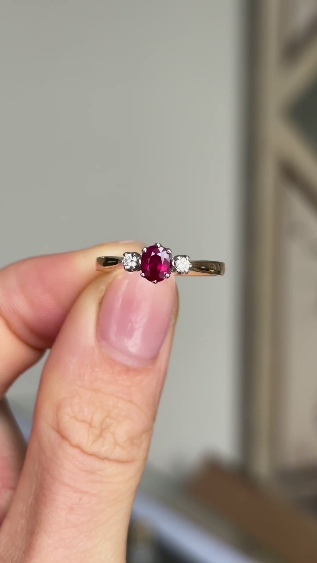 Vintage, 1980s ruby & diamond three-stone ring