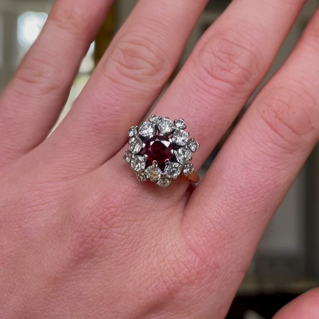 Vintage ruby & diamond 1950s ring