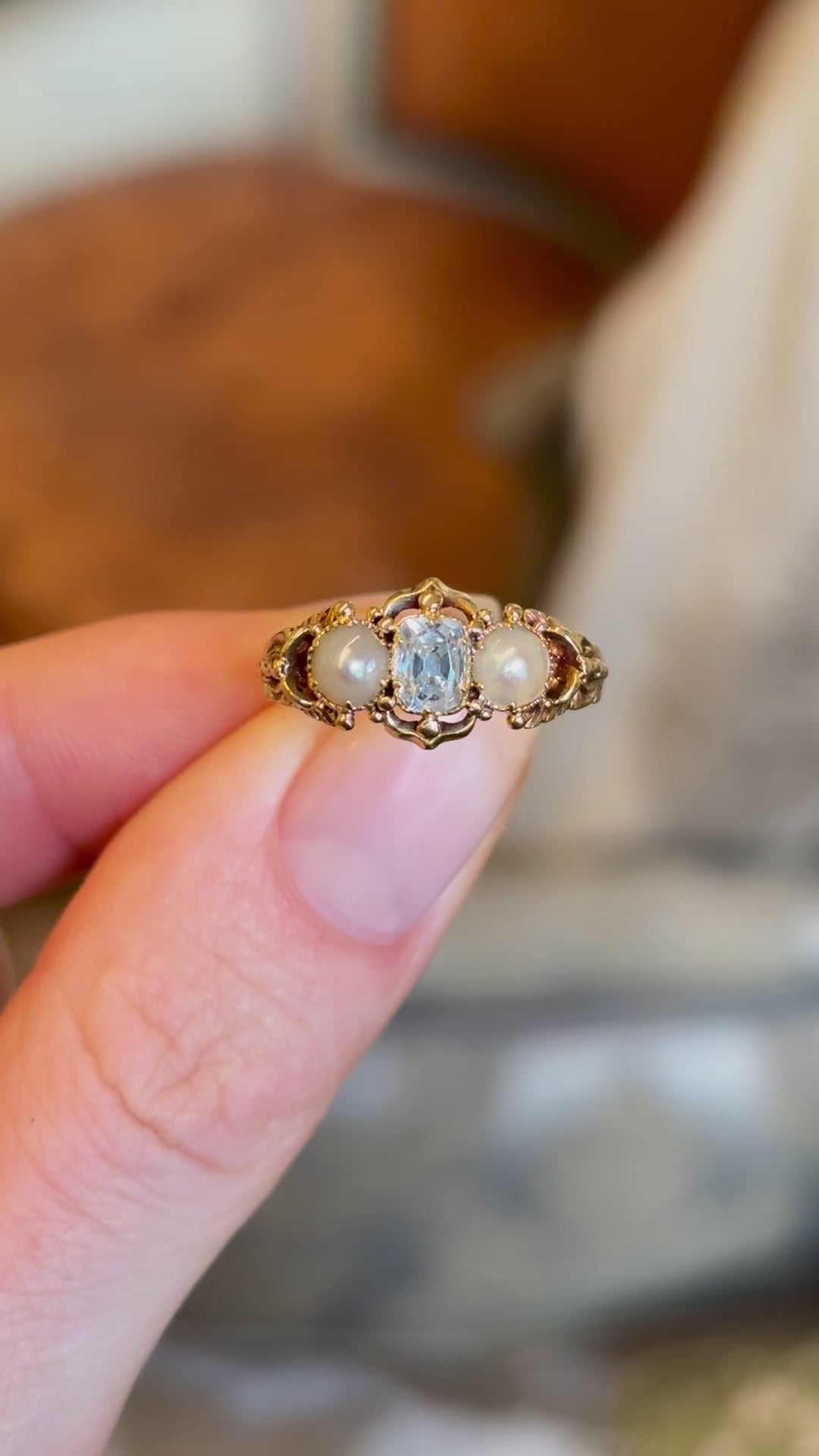 Antique, Georgian diamond & pearl three-stone ring