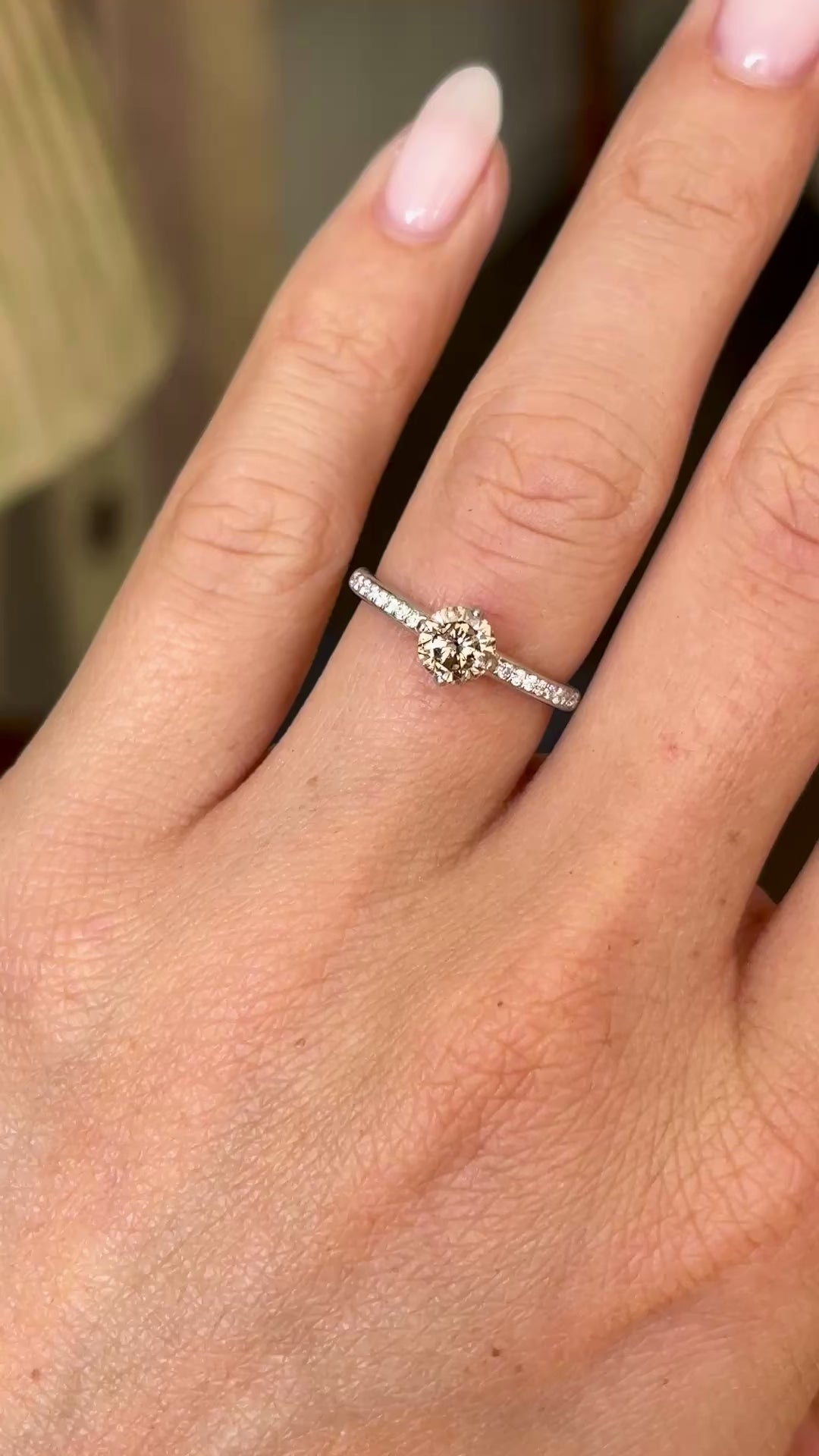 Contemporary, brown diamond solitaire ring