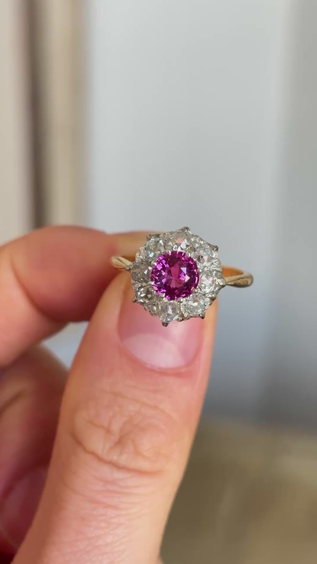 Antique, Edwardian pink sapphire and diamond cluster ring