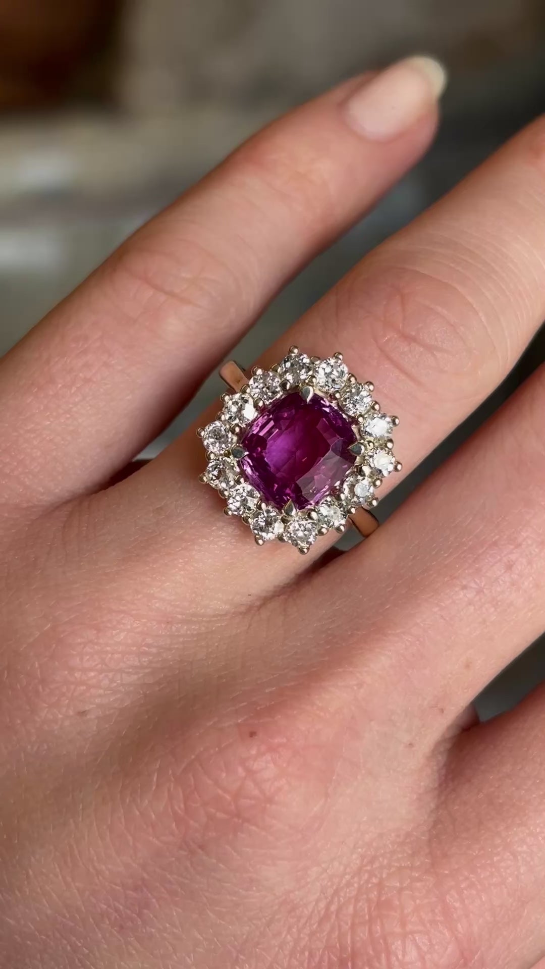 Pink Sapphire & Diamond Cluster Engagement Ring
