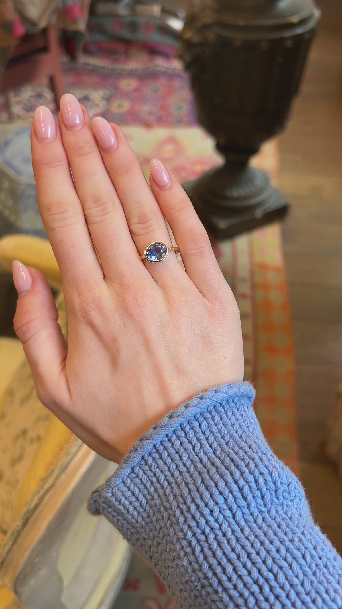 Antique-inspired, inky blue sapphire solitaire ring