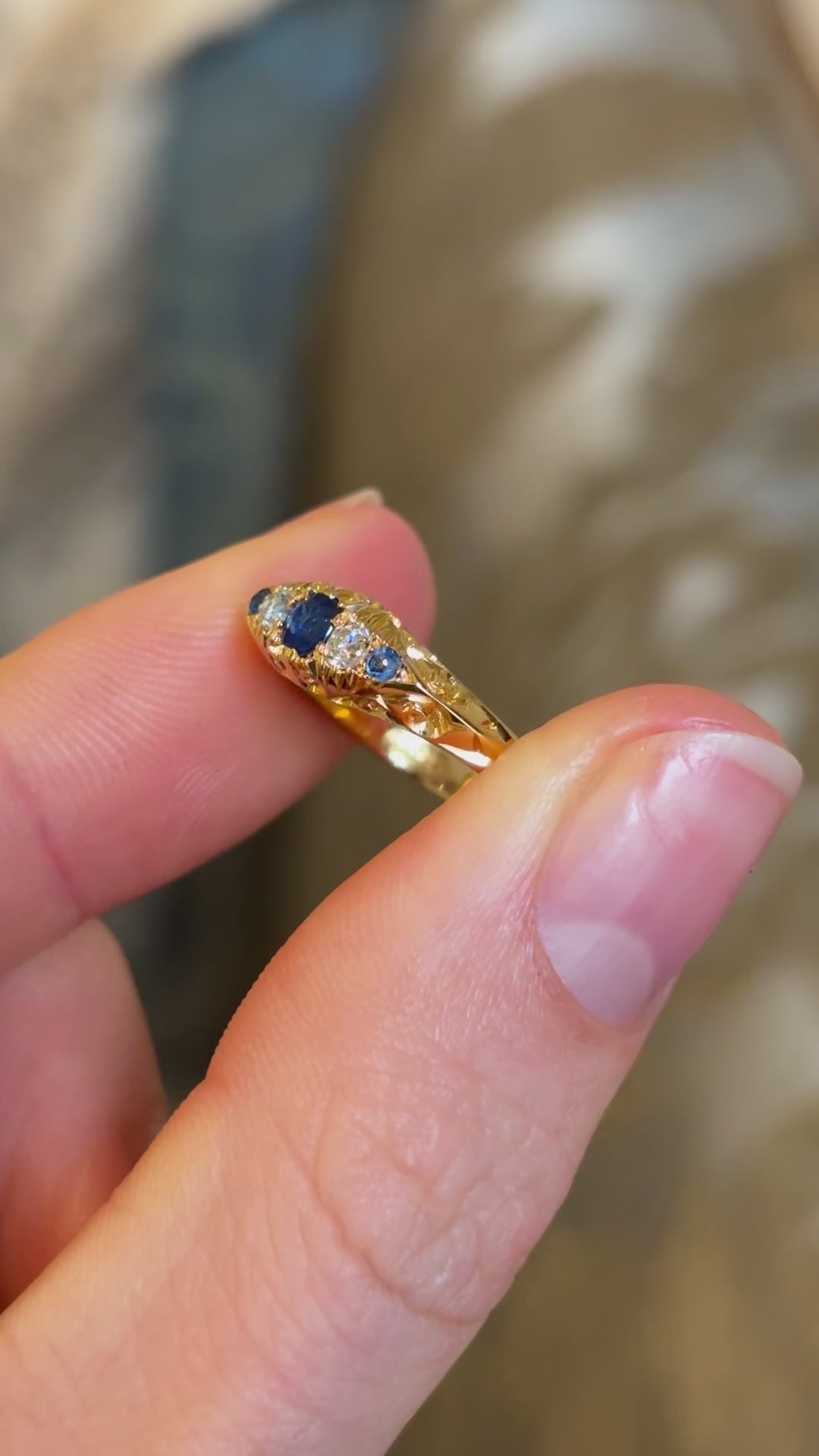 Antique, Edwardian sapphire & diamond five-stone engagement ring