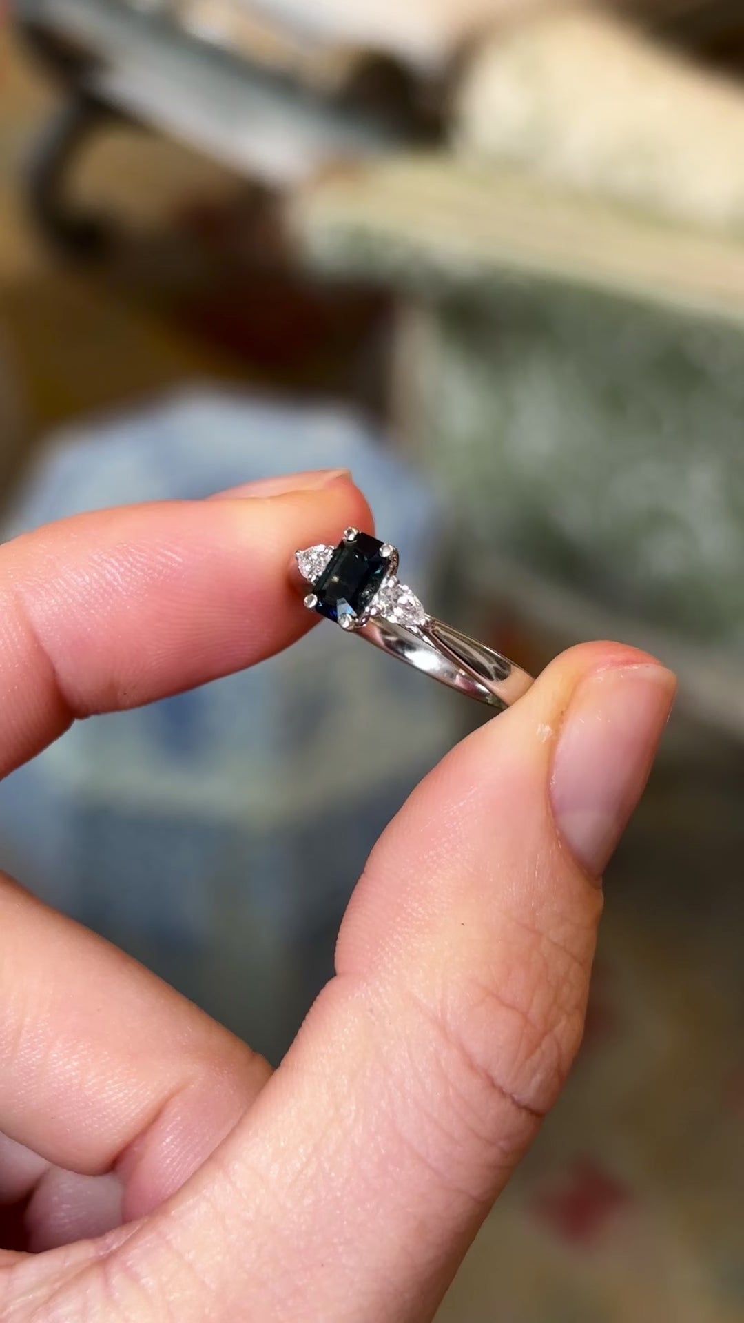 Sapphire & diamond three-stone ring