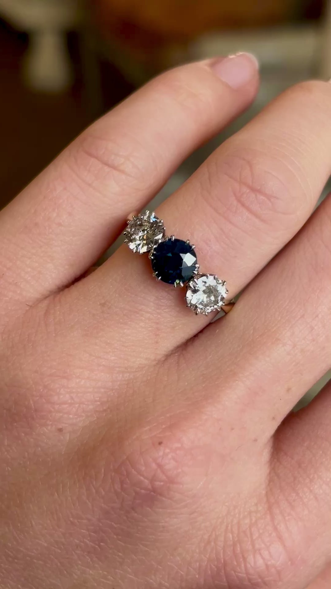 Antique, Edwardian sapphire & diamond three-stone ring