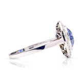 Vintage, Art Deco sapphire and diamond cluster ring, 18ct white gold, platinum