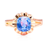 Vintage, single stone 2.76ct cornflower blue sapphire, 14ct yellow gold