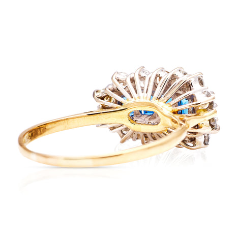 Vintage, 1950s sapphire and diamond cocktail ring, 18ct yellow gold and platinum